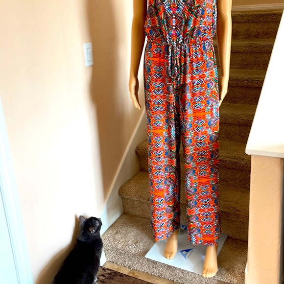 NWOT Multicolored Abstract Print Sleeveless Scoop Neck Wide Leg Jumpsuit Size M. - Picture 3 of 5